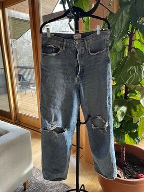 Agolde Distressed Blue Straight-Leg Jeans